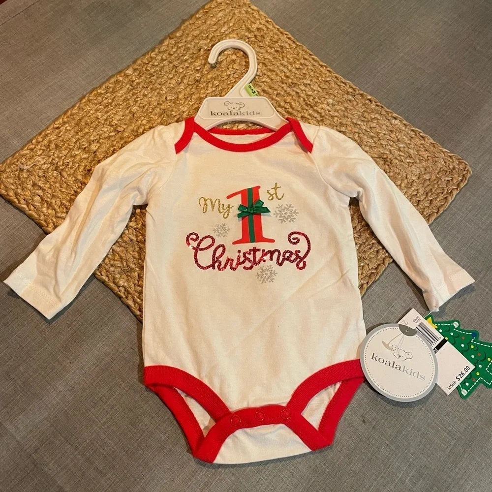 New with tags long sleeve white and red infant onesie “My 1st Christmas”